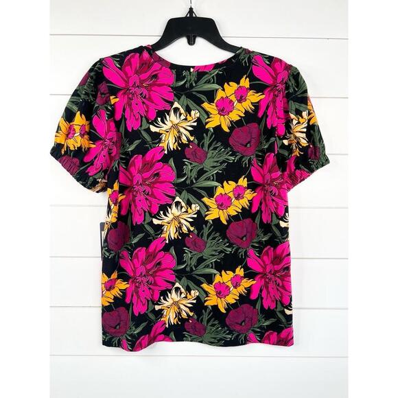 RACHEL Rachel Roy Floral Print Short Sleeve Top Size M Puff Sleeve - Picture 3 of 11